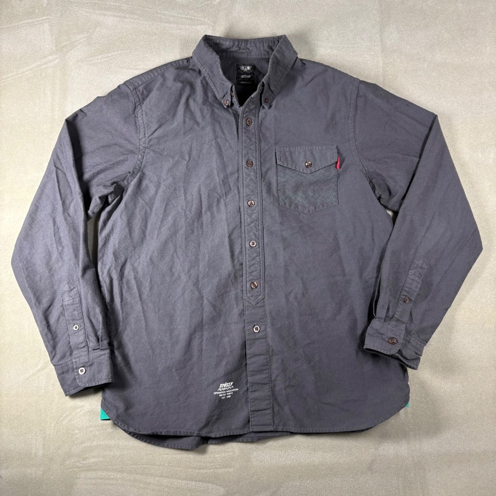 Stussy Alakazam Operation Radication Mens Medium‎ Gray Button Down Oxford Shirt